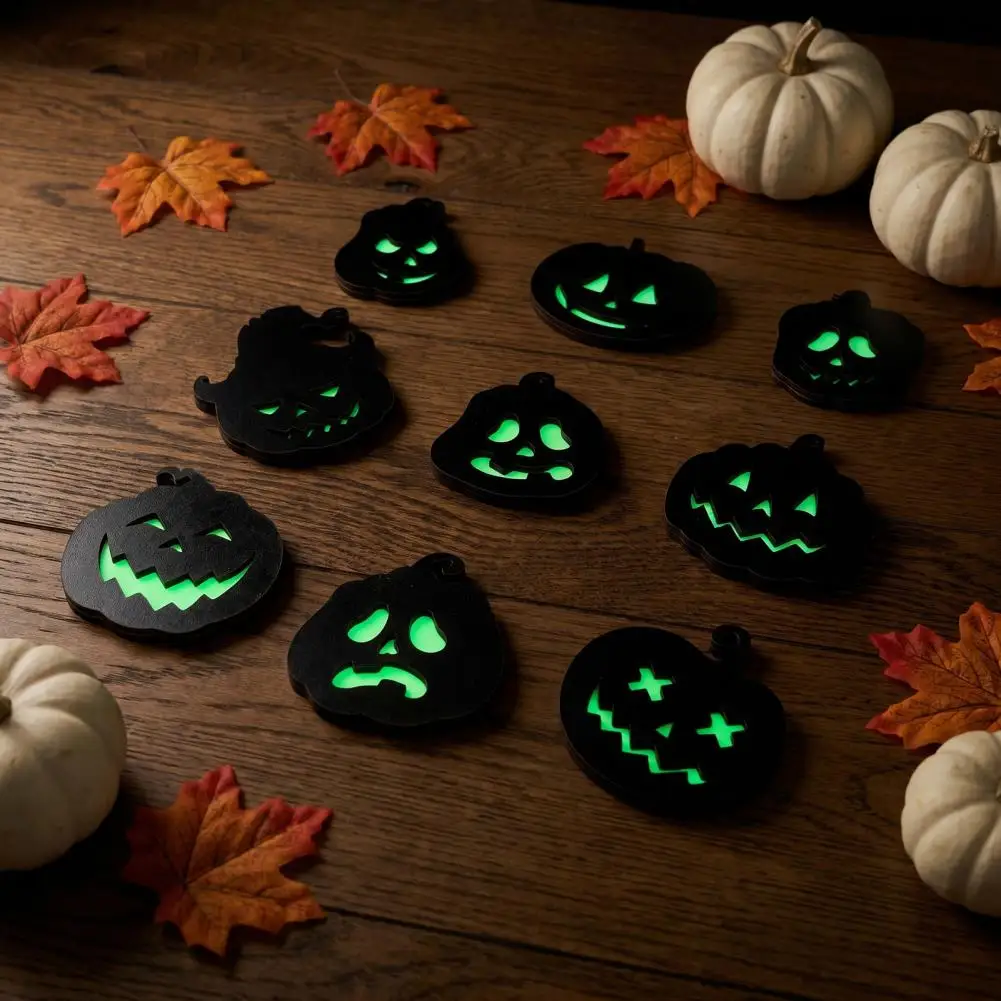 Halloween Wooden Glow-in-the-dark Coasters Pumpkin/Skull/Spider Web Designs Insulated Anti-slip Table Protection Pads Home Decor