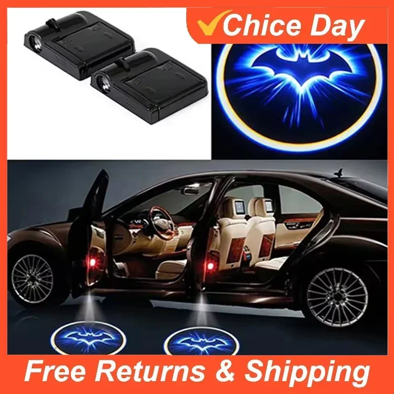 2PC Wireless Car Bat Logo Door Decor Light Shadow LED Welcome Laser Projector Lamp Interior Accessories Ornaments