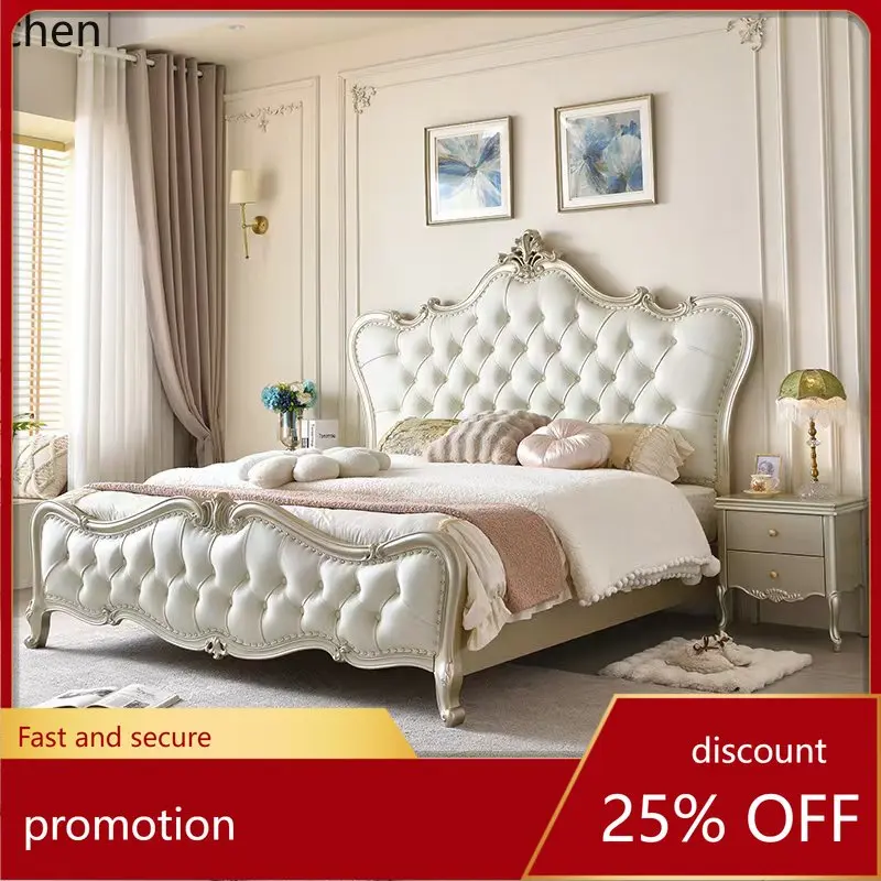 

HXL Solid Wood Double Bed Master Bedroom Simple Large Bed Soft Upholstered Bed