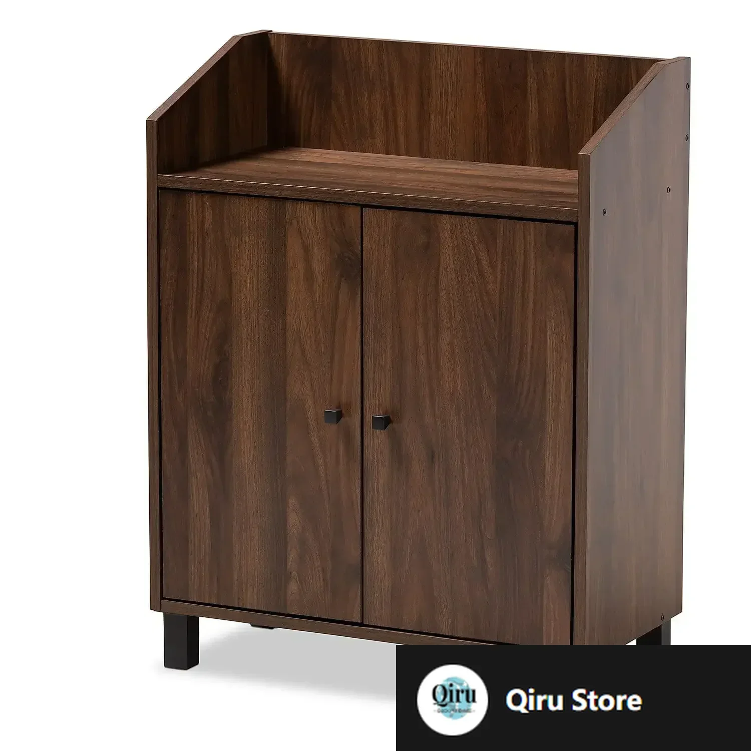 

Contemporary Walnut Brown Finished 2-Door Wood Entryway Shoe Storage Cabinet with Open Shelf