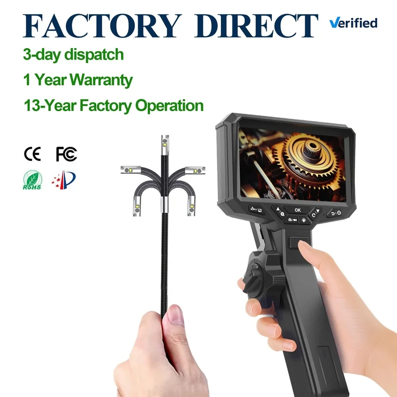 6.5mm Auto Inspection Camera 180° Articulating Endoscope 2-Way LED Waterproof Borescope for Industrial