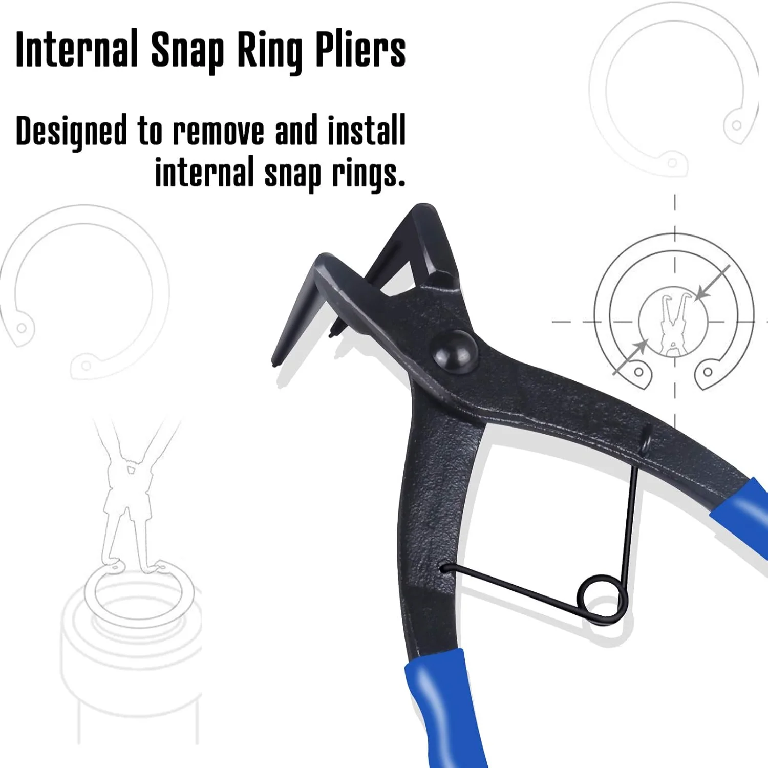 Heavy-duty Cylinder  Ring Pliers, Internal Ring Remover Retaining Circlip Pliers, 90 Degrees Bending Pliers with Long Noses for