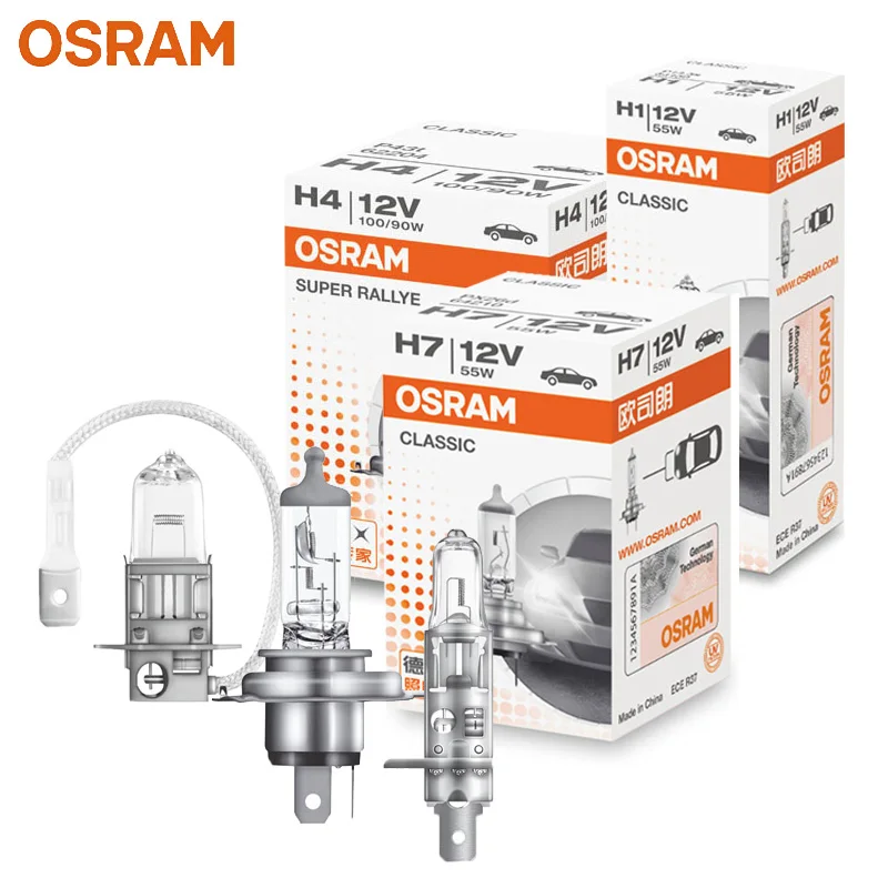 OSRAM-faro halógeno para coche H1 H4 H7, 12V, repuestos de línea Original, 3200K, blanco cálido, lámpara auténtica, Bombilla automática, hecho en