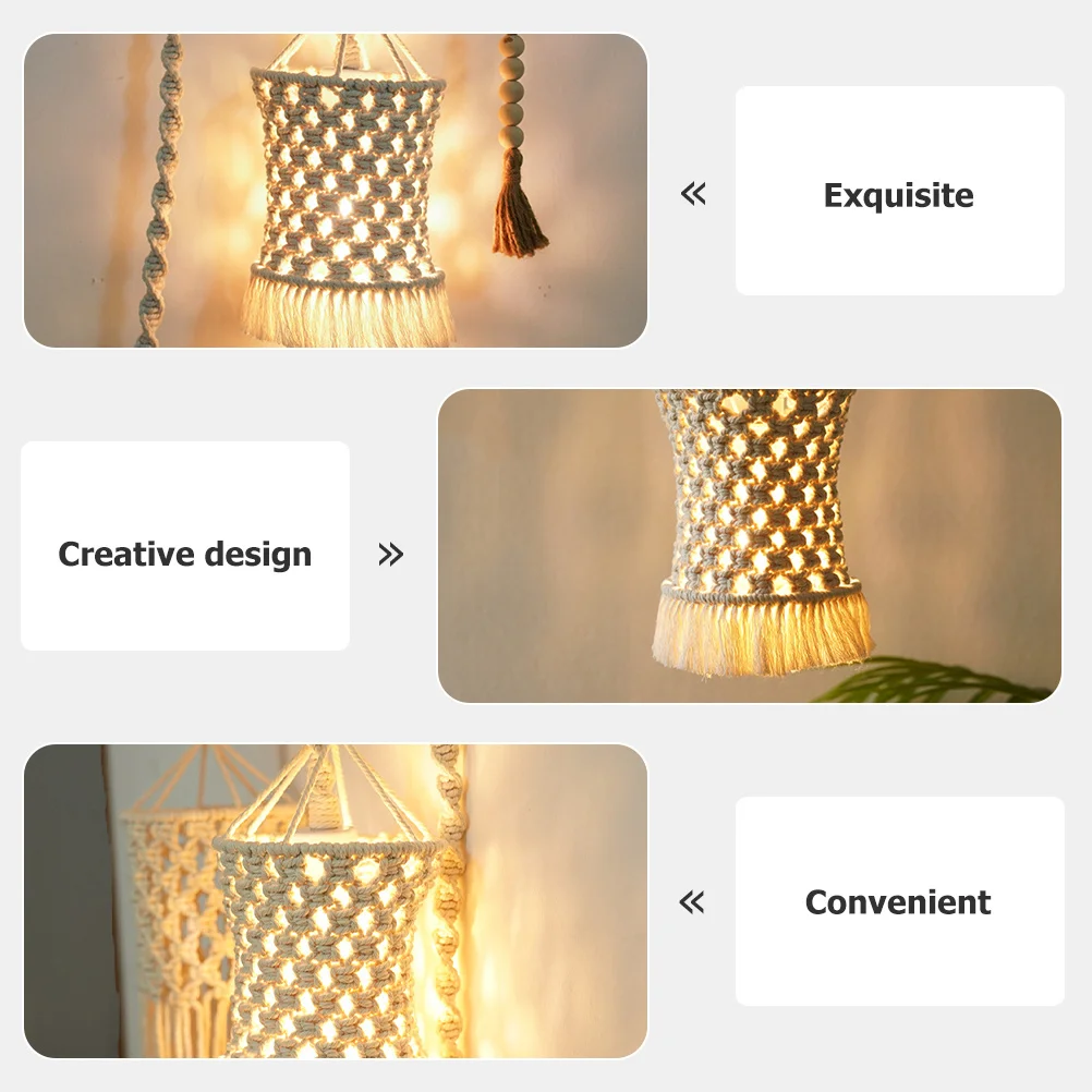 البوهيمي غطاء مصباح مكرامية معلقة قلادة المنسوجة شرابة غطاء خفيف للمنزل غرفة المعيشة غرفة نوم المطبخ المدخل ديكور #6