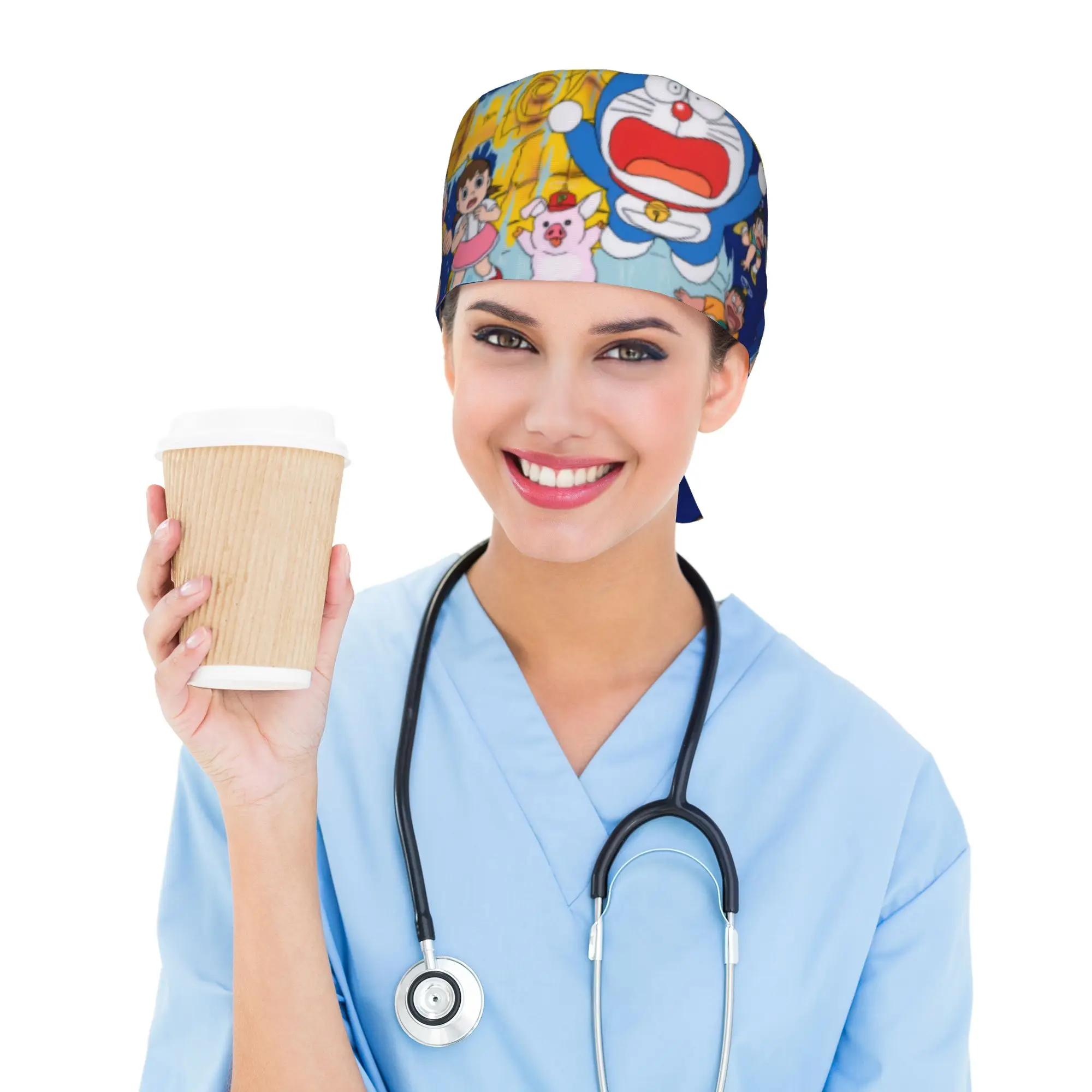 D-Doraemons Breathable Nursing Work Cap Surgical Scrub Caps Unisex Nursing Hair Hats  Work Scrubs Hat for Hospital Pharmacy