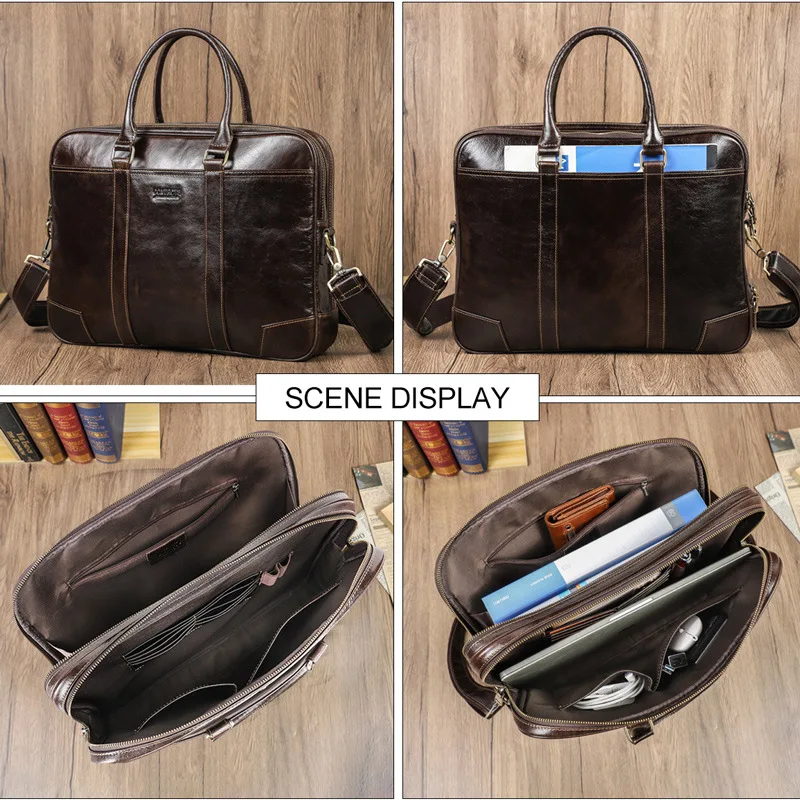 HTS-MB32 -Large Capacity Leather Briefcase,Casual Compartment,Men's Handbag Suitable for 14.2-inch Crossbody Backpack