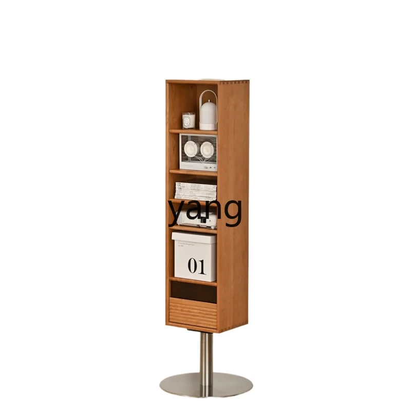 Yjq Solid Wood Full-Length Mirror Cherrywood Rotatable Floor Mirror Storage Magazine Display Cabinet