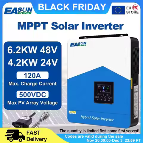 Easun 4.2KW 6.2KW solar inverter 24VDC 48vDC hybrid mppt 6200W pure sine wave hybrid charge controller 120A off grid On Grid