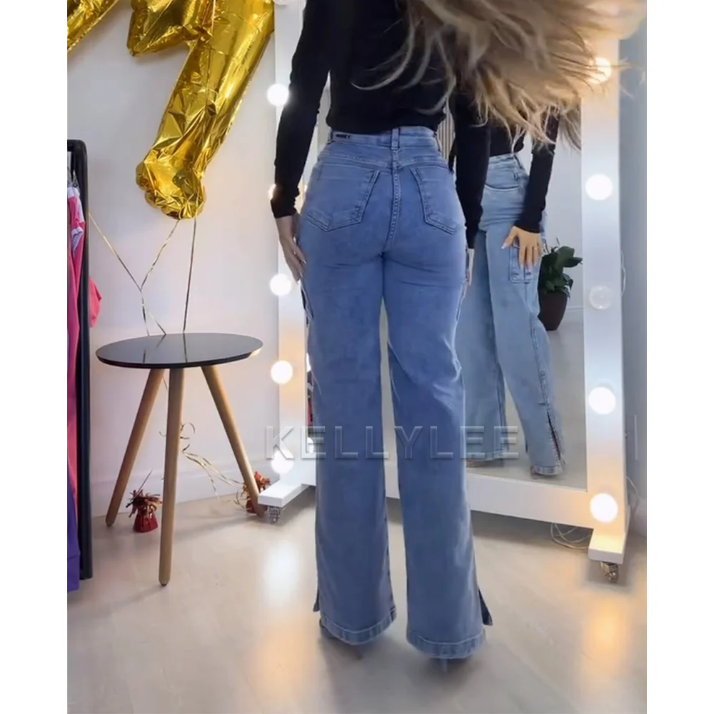 Jeans Cargo multitasche a vita alta alla moda pantaloni larghi alla moda di alta qualità avvolgere i fianchi pantaloni Casual quotidiani pantaloni da donna