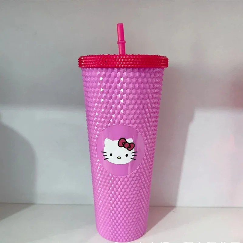 710Ml Hello Kitty Water Bottle Creative Durian Pattern Reusable Premium Straw Cup Large Capacity Plastic Travel Cup with 1 Straw