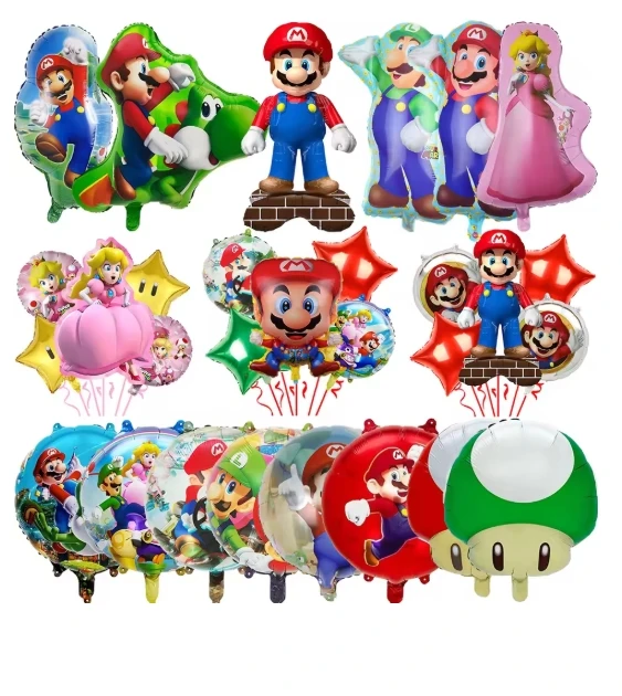 Conjunto de Balões do Super Mario, Decoração de Festa de Aniversário com Tema do Jogo Mario Luigi, Balão de Filme de Alumínio da Princesa Peach, Presente para Crianças