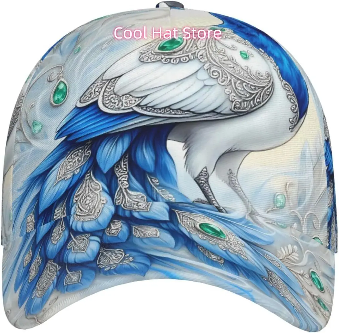 Blue and White Bird Floral Art Pattern Baseball Cap Adjustable Cotton Baseball Hat for Sports, Outdoor, Travel Gifts for Men