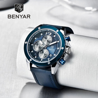 BENYAR Design Top Brand Men's Blue Quartz Watch Silicone Strap Watch Men's Chronograph Watch Male Relogio Masculino