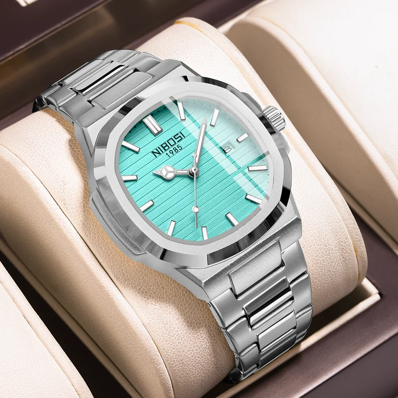 NIBOSI 2025 New Luxury Watch Business Waterproof Male Clock Luminous Date Stainless Steel Square Quartz Men Watch Reloj Hombre