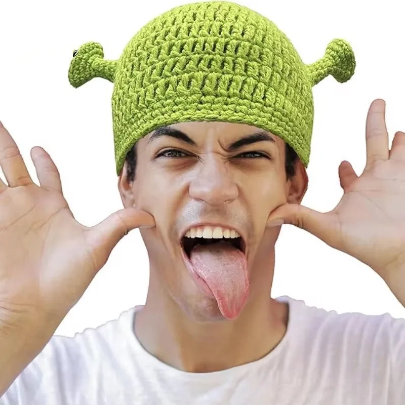 New Balaclava Monster Wool Winter Knitted Devil Hats Halloween Christmas Gifts Winter Warm Green Party Funny Cap Shrek Hat