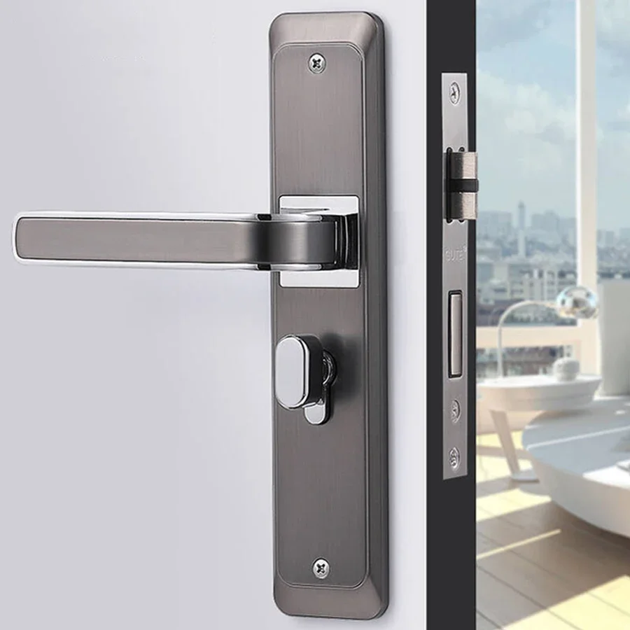 

# Hot Contemporary Alloy Thick Door Plate Lock Handle Chrome And Black Silent Door Lock Handle For House Construction With Key