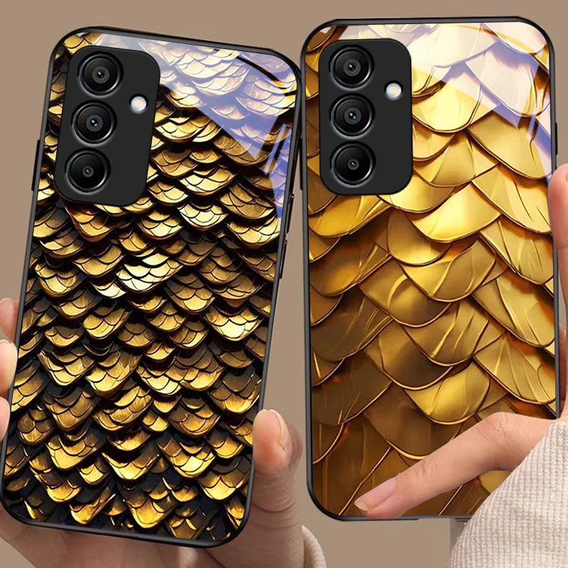 

Snake Scales Gold For Samsung Galaxy A15 5G 54 4G 51 50 24 35 90 71 12 51 53 52S 80 22 34 Black tempered glass phone case