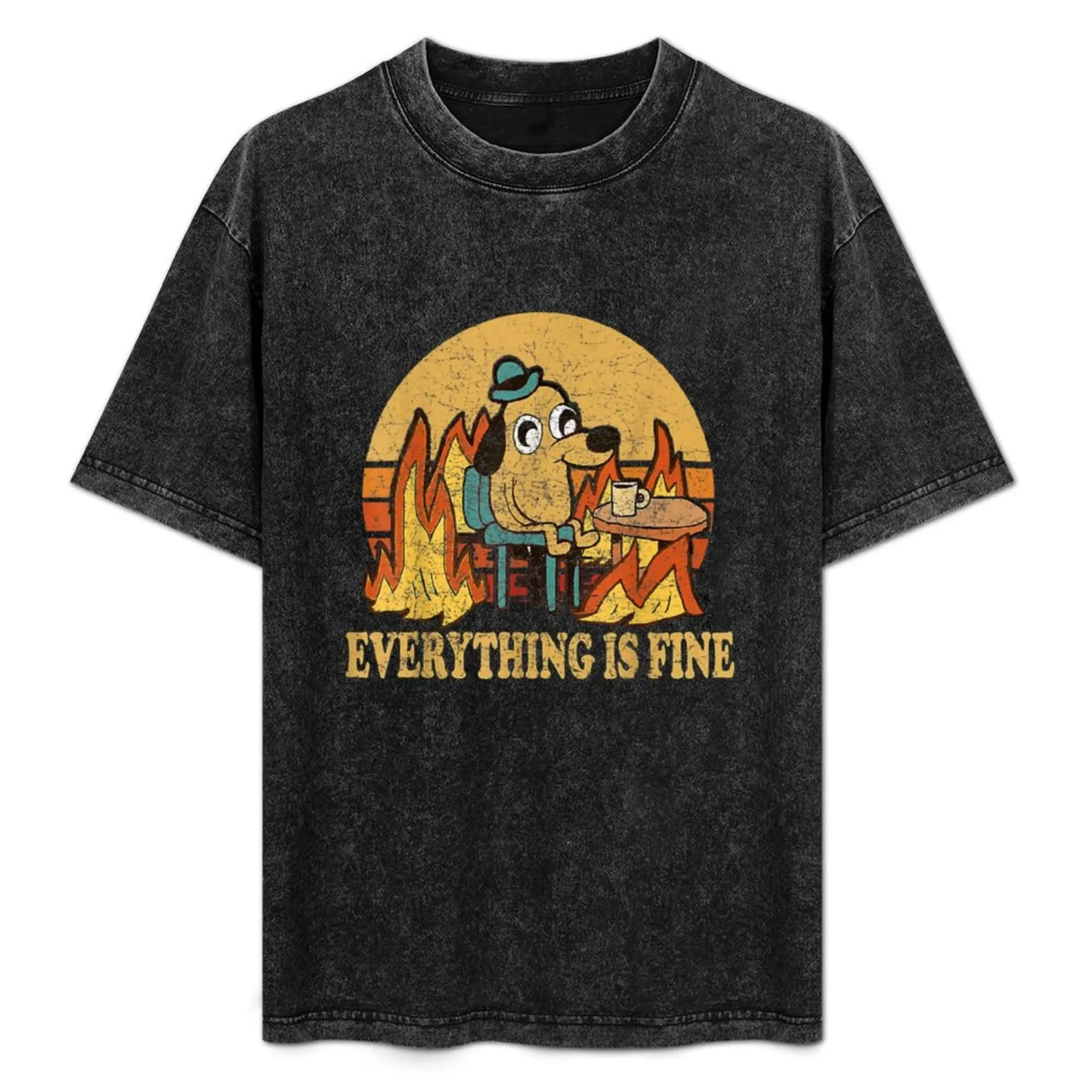 

Everything Is Fine Dog Drinking Coffee Burning Meme T-Shirt man graphic t shirt anime t shirts oversize T-Shirt
