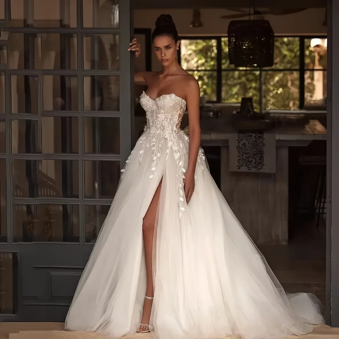 Lindo vestidos de casamento uma linha tule em camadas vestidos de noiva sexy sem alças sem costas robes glamourosos vestidos de novia personalizado