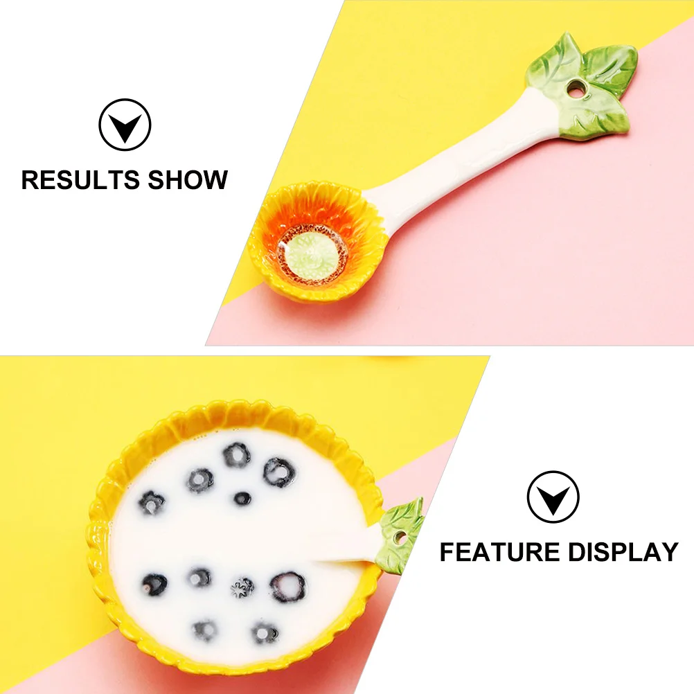 

1Set Ceramic Sunflower Design Kid Bowl Spoon Set Food Grade Salad Rice Bowl Smooth Surface Easy Clean Kids Independent Eating