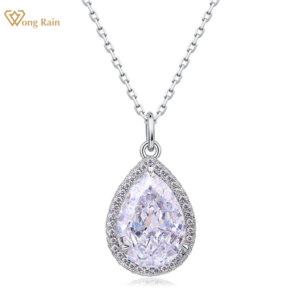 

Wong Rain 100% 925 Sterling Silver Crushed Ice Cut 10*14 MM Pear Lab Sapphire High Carbon Diamond Gems Pendant Necklace Jewelry