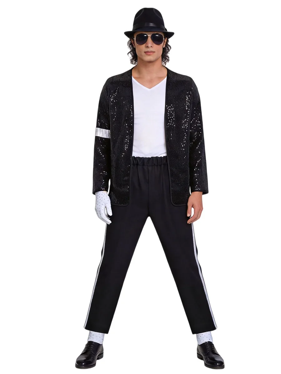 Michael Jackson Adult Cosplay Costume, Sequin Jacket with Hat Glasses Gloves Leg Warmers Full Set Halloween Carnival Fancy Dress view 2