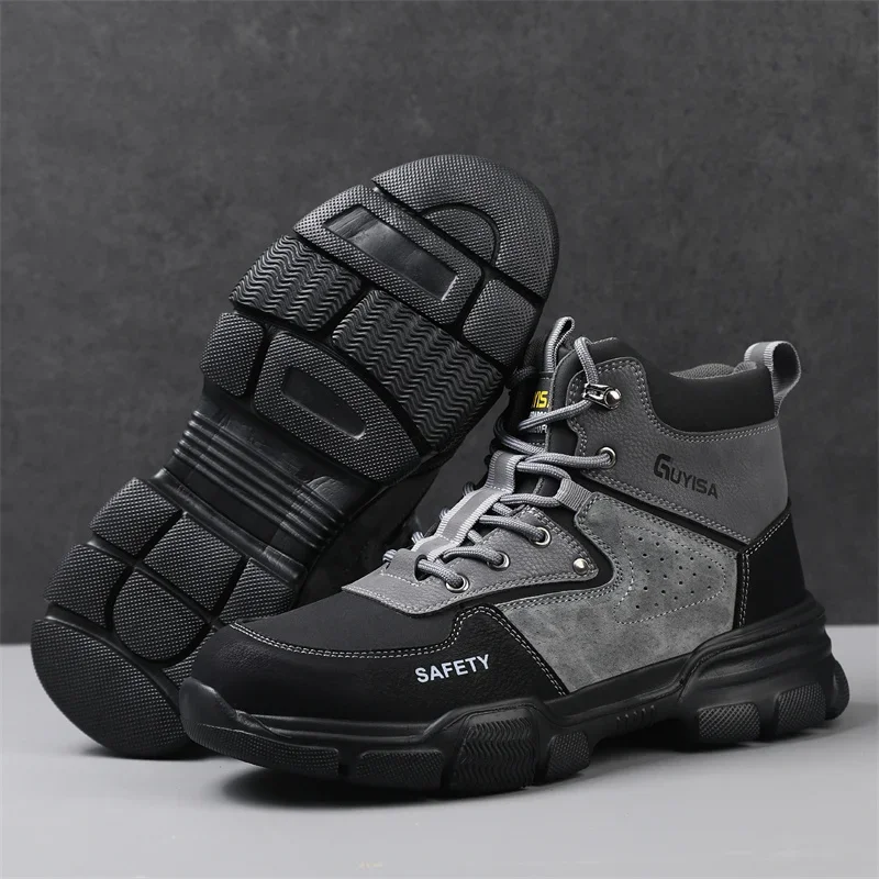 New Men High Top Work Boots Indestructible Work Shoes Outdoor Anti Puncture Work Safety Boots for Men Big Size 36-48