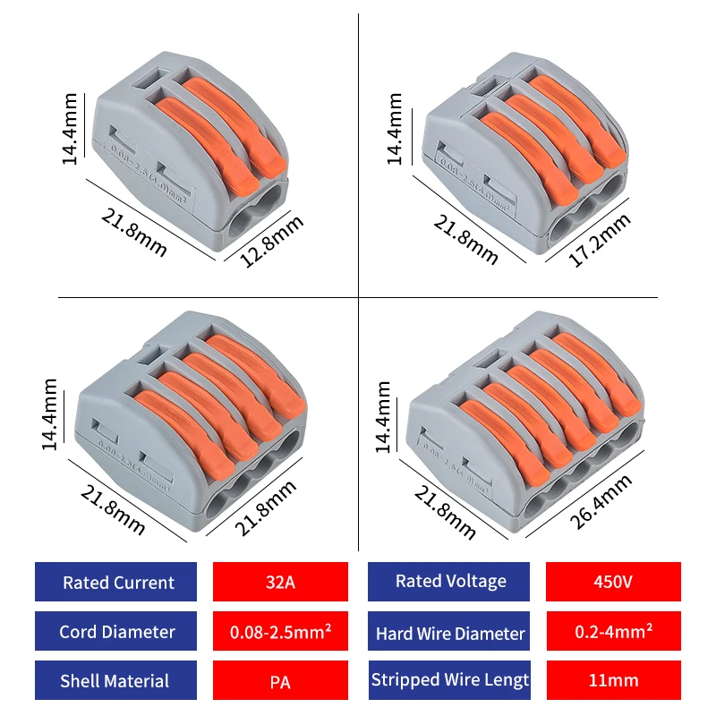 JINH 50 piezas conectores rápidos de cable CMK 41 de palanca 3 4 5 puertos bloque de terminales eléctrico para cable 0.08-4mm²/ 28-11AWG 2