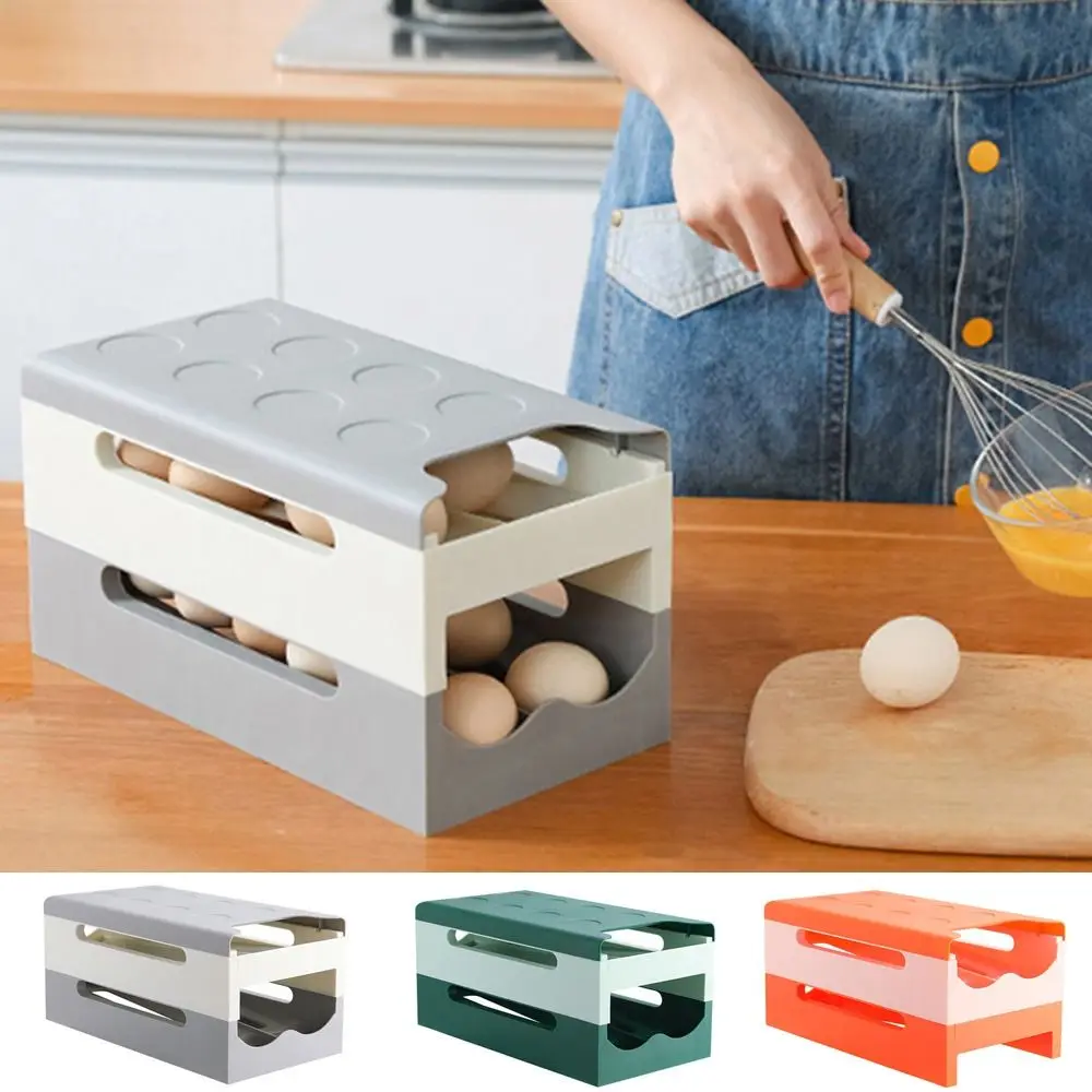 

Plastic Double Egg Storage Carton Anti-Collision Large Capacity Double-layer Egg Storage Box Stackable Rolling Slide Egg Carton