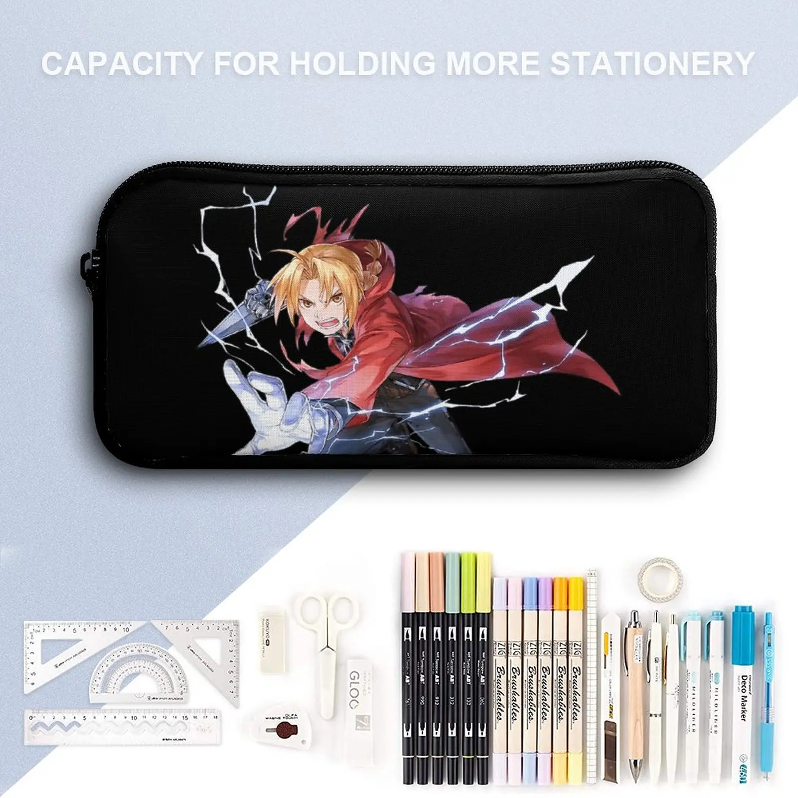 3 in 1 Set 17 Inch Backpack Lunch Bag Pen Bag Fullmetal Alchemist Anime Edward Elric 6 Homonculus 2 Firm Rucksack Cosy Travel Fu