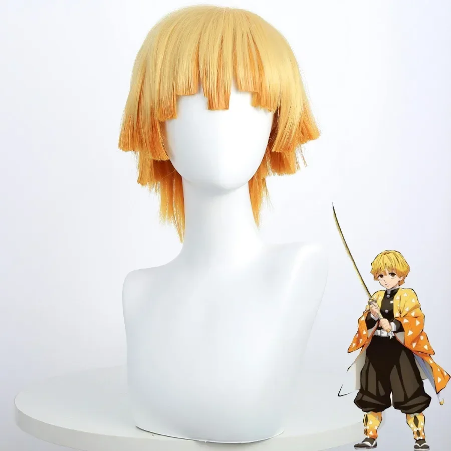 Zenitsu Anime Cosplay Wigs Short Yellow Wig Cosplay Orange Anime Festival Cosplay Wig for Halloween Party Cosplay Synthetic Wig