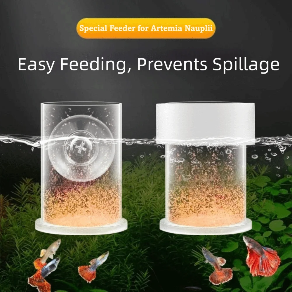 Acrylic Brine Shrimp Feeder with Suction Cup Fixed-Point Fish Tank Feeding Cup Transparent Durable Floating Ring