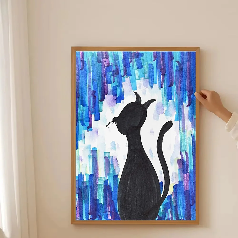 القط الرسم على لوحات القماش الجدارية الحديثة مجردة الحيوان ديكور غرفة المعيشة المنزلي ديكور غرفة نوم هدية #3