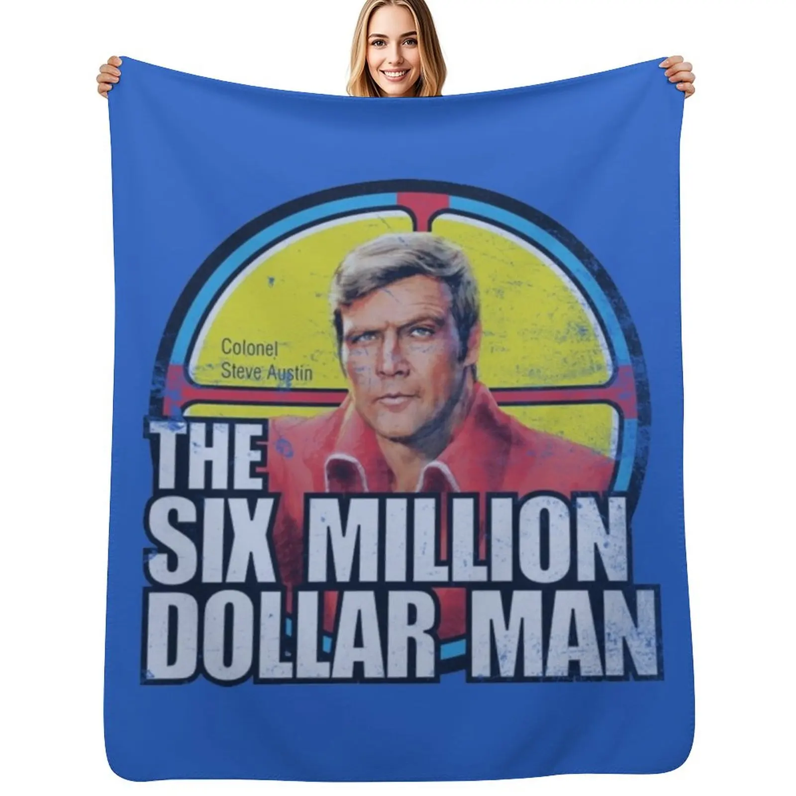 Six Million Dollar Man T-ShirtVintage Retro Six Million Dollar Man T-Shirt_by Bigfinz_ Throw Blanket Hairys Blankets