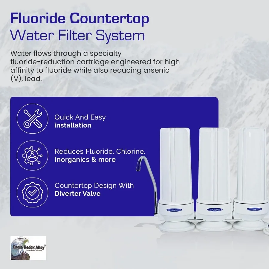 نظام فلتر الفلورايد الثلاثي على سطح الطاولة لتنقية المياه المنزلية: تقنية الترشيح المتقدمة متعددة المراحل لإزالة t