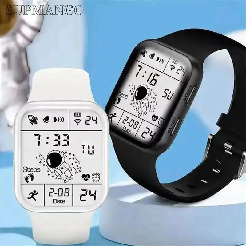 Astronaut Square Watch Male and Female Students Cool Black Technology Intelligent Running Children\'s Electronic Watch