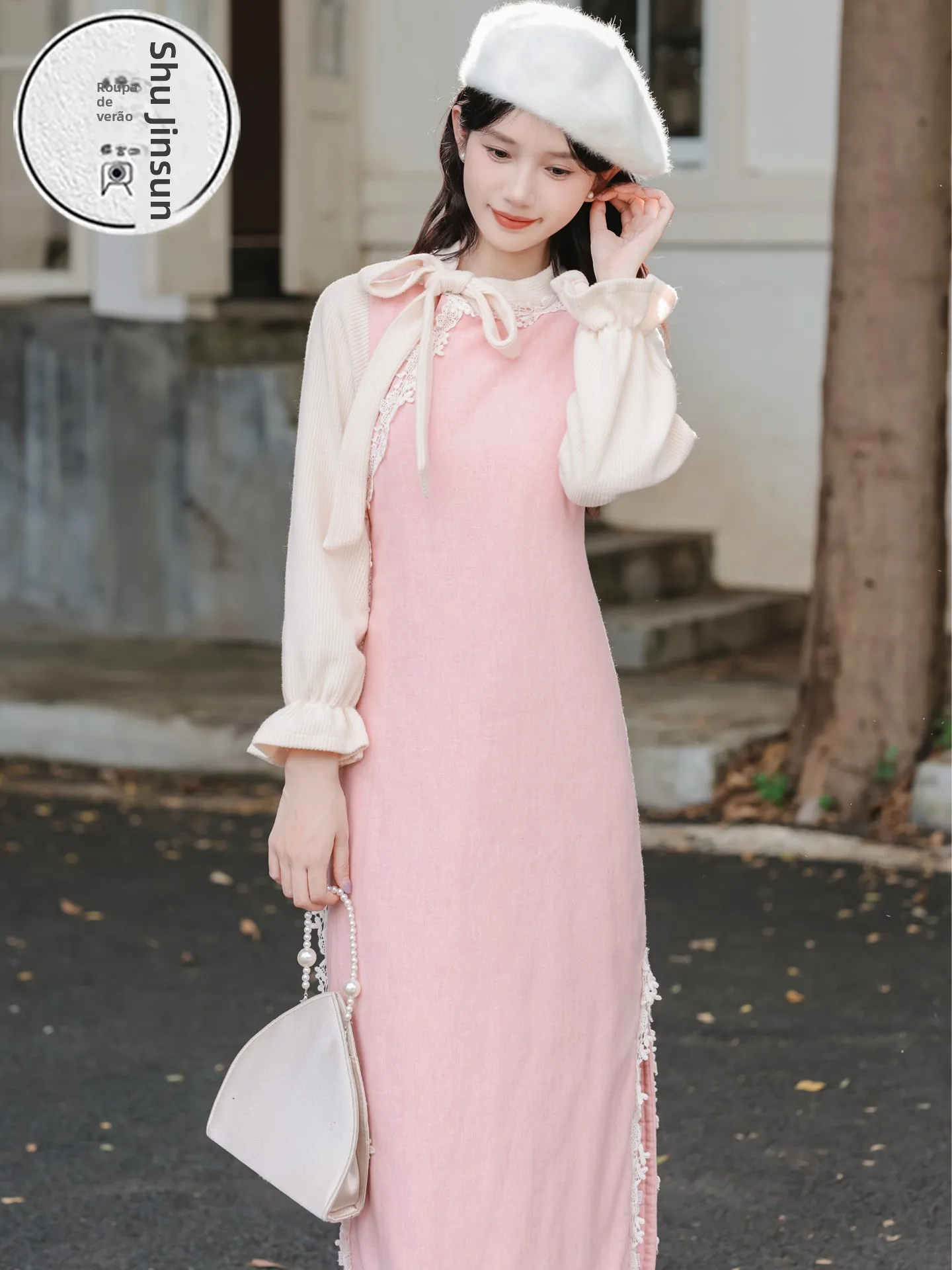 pink-sweet-milk-flag-dr-chinese-sle-revival-young-girl-long-sve-midi-skirt-daily-wear-polyester-fiber-warmth-dr