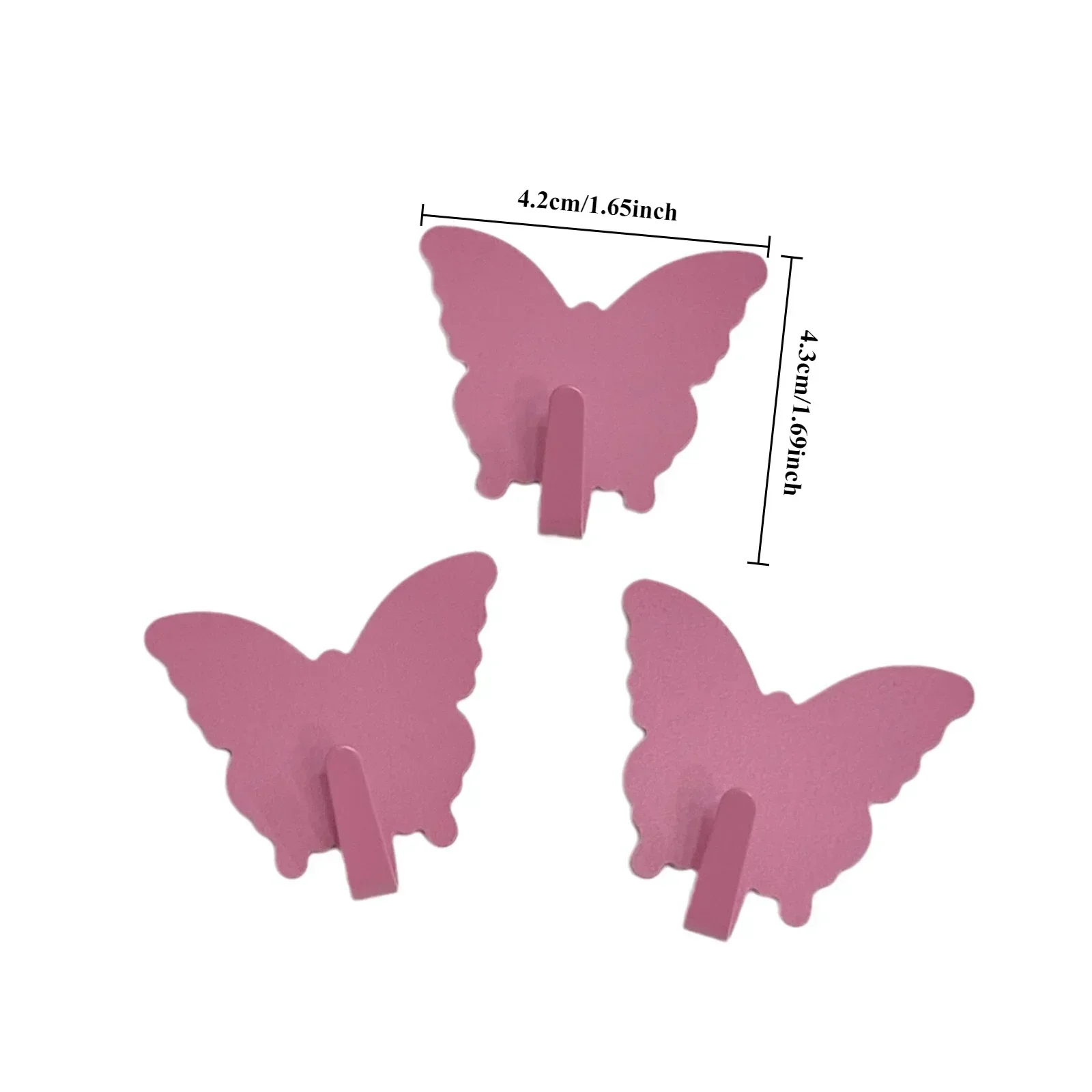 3Pcs INS Pink White Butterfly Shape Metal Multi-Purpose Hook Cute Girl Bedroom Wall Sticky Hook Key Mask Organizer Room Decor