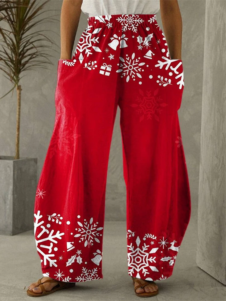 Christmas Snow Gifts Full Length Wide Leg Pants Printed Thin Hipster Trousers Fashion Summer Streetwear Sweatpant Women Clothing