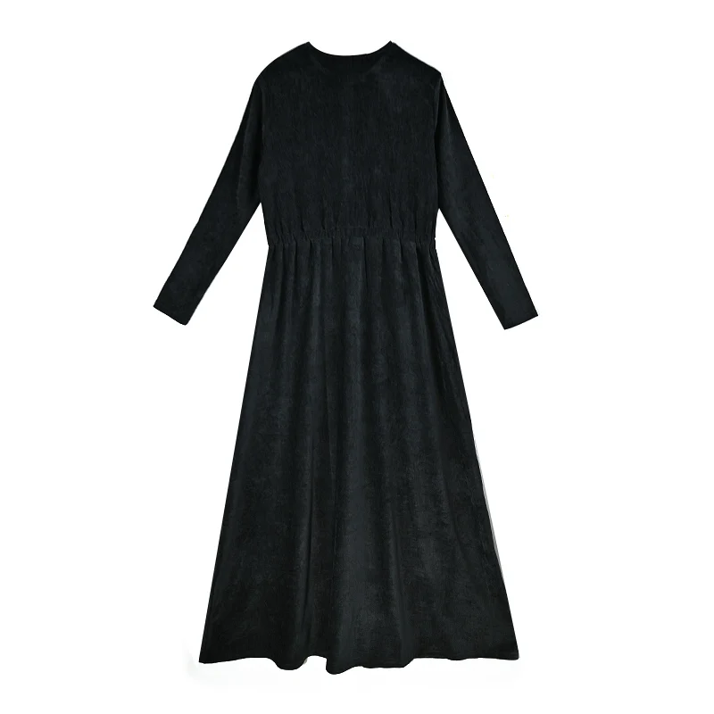 Black Casual Maxi Dress for Women Chenille Fabric Round Neck Front Button Opening Comfortable Size Inclusive Maxi Dress XS-XXXL