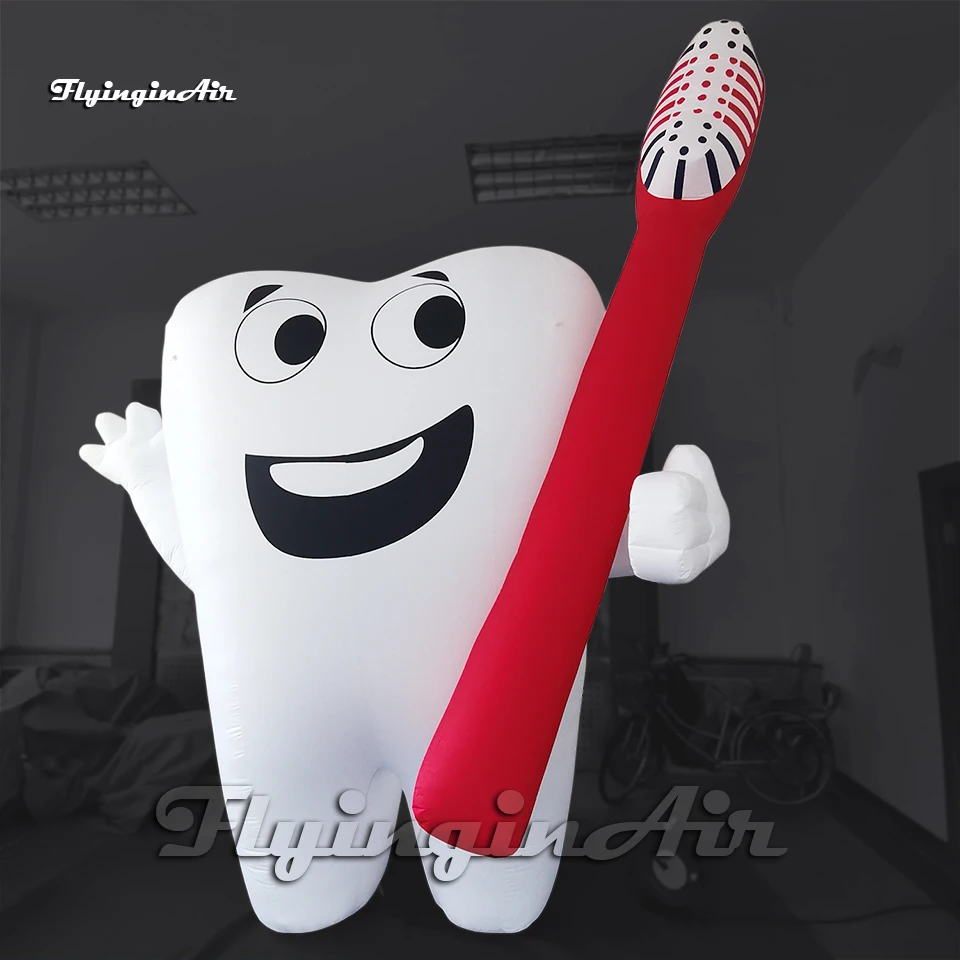 4m Giant Inflatable Tooth Model White Air Blow Up Cartoon Dental Man With A Toothbrush For Outdoor Show