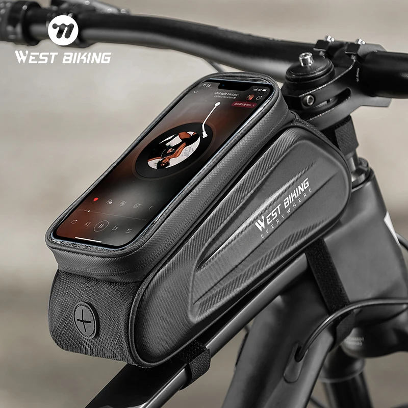 WEST BIKING Bicycle Top Tube Bag 7.0 Inch Touch Screen Phone Holder EVA Hard Shell Water Repellent Reflective Front Frame Bags