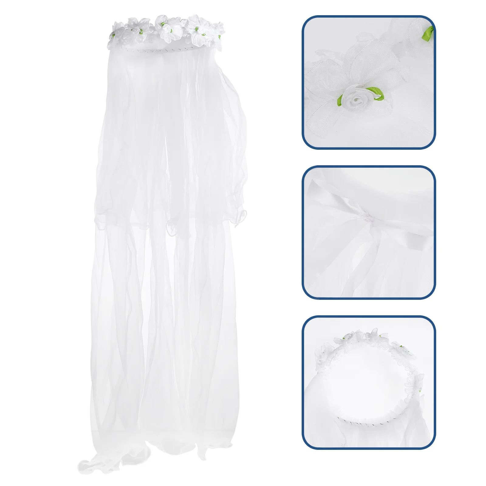 

Floral Headband Headdress Bow Veil Elegant Flower Wreath Hair Accessory For Wedding Photography Garland