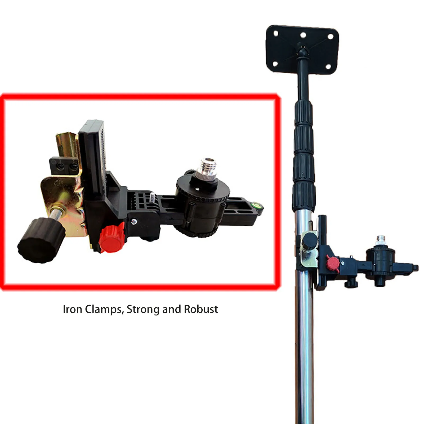 Leveling Stand Extension Pole Head Multifunctional Telescoping Pole Leveling Base Adjustable 360 Degree Rotation for Tunnels