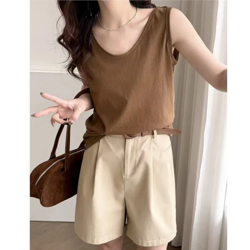 Johnature Summer U-neck Korean Snowflake Cotton Simple Loose Sleeveless Women Fashion Versatile Layering Casual Dsrape Tops Vest