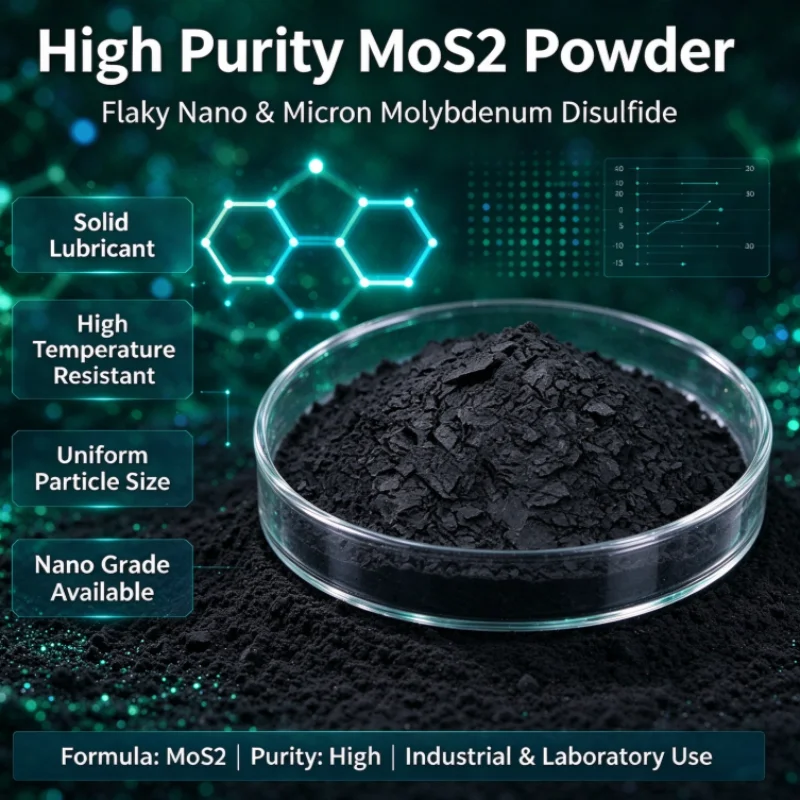 High Purity Flaky Molybdenum Disulfide MoS2 Powder Nano & Micron Solid Lubricant Material