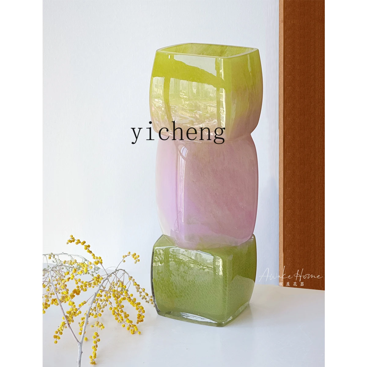 

TWR color glazed glass sugar cube niche high-end design vase light luxury flower arrangement entrance ornament