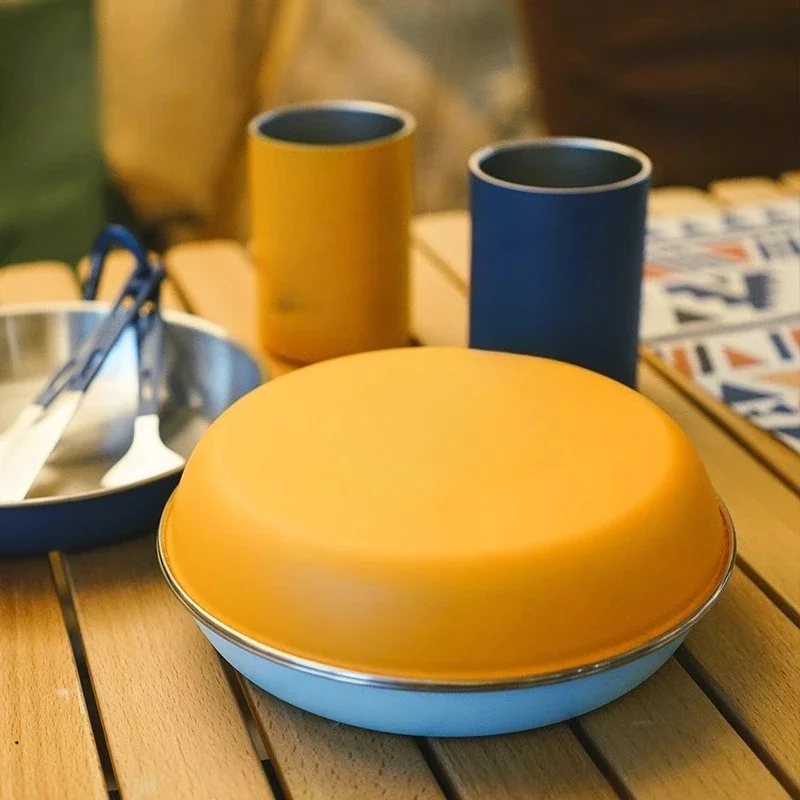 Stainless steel dinner plate outdoor camping retro enamel plate