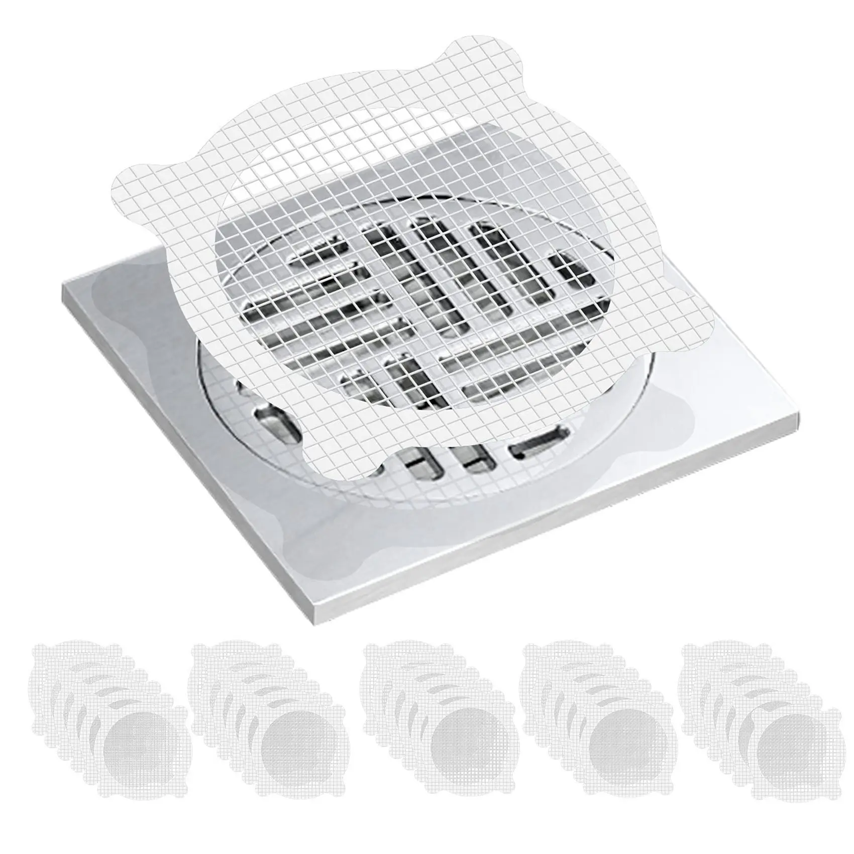 AT19-60 Pcs Disposable Shower Drain Hair Catcher Cover For Showers & Bathtubs Mesh Stickers Mesh Filter Sink Strainer Sticker
