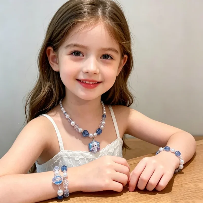 5pcs Snow Princess Creative Children's Party Dress up Snowflake Love Pendant Bracelet Accessories Girls Ear Clip Ring Accessori